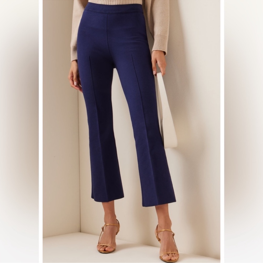 High Sport Kick Flare Stretch Cotton Navy Blue Pants